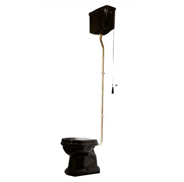 Retro HIGH toilet med messing r&oslash;r og P-l&aring;s - Blank Sort