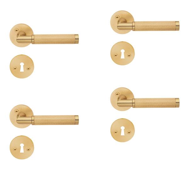 Beslagsboden Design indendørs dørhåndtag m/crystal cut - Børstet messing PVD - Sæt á 4 stk Beslagsboden Design indendørs dørhåndtag m/crystal cut - Børstet messing PVD - Sæt á 4 stk