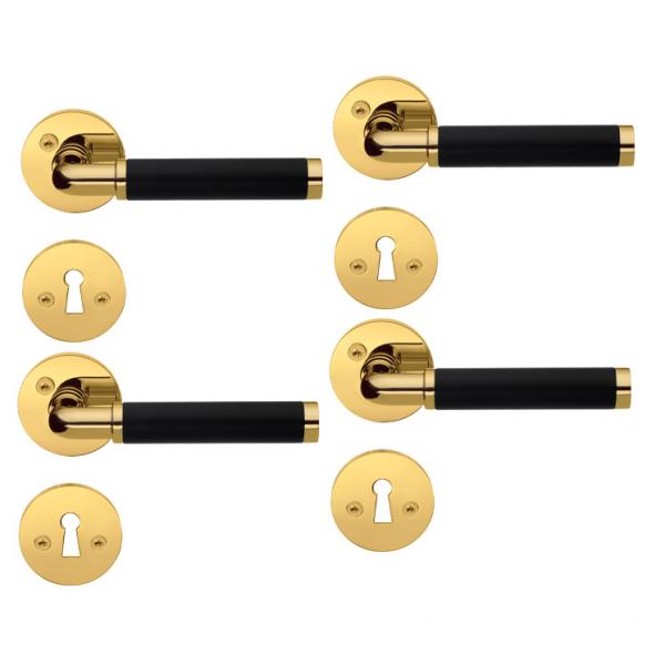 Beslagsboden Design indendørs dørhåndtag inkl. nøgleskilt - Messing/sort - Sæt á 4 Beslagsboden Design indendørs dørhåndtag inkl. nøgleskilt - Messing/sort - Sæt á 4