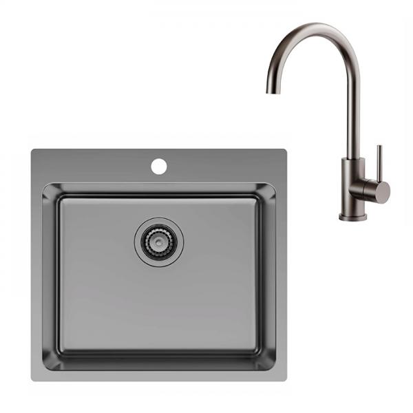Lavabo LA 550 køkkenvask inkl. køkkenarmatur i gunmetal Lavabo LA 550 køkkenvask inkl. køkkenarmatur i gunmetal