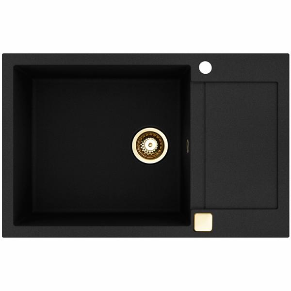 Lavabo Saturn 790 køkkenvask i komposit m/afløbsbakke - Sort/messing