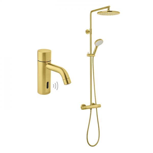 Damixa Silhouet Touchless komplet pakke til bad m/hovedbruser - Børstet messing