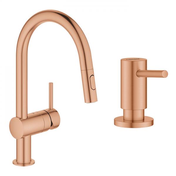 Grohe Minta New køkkenarmatur m/udtræk og sæbedispenser - Børstet warm sunset