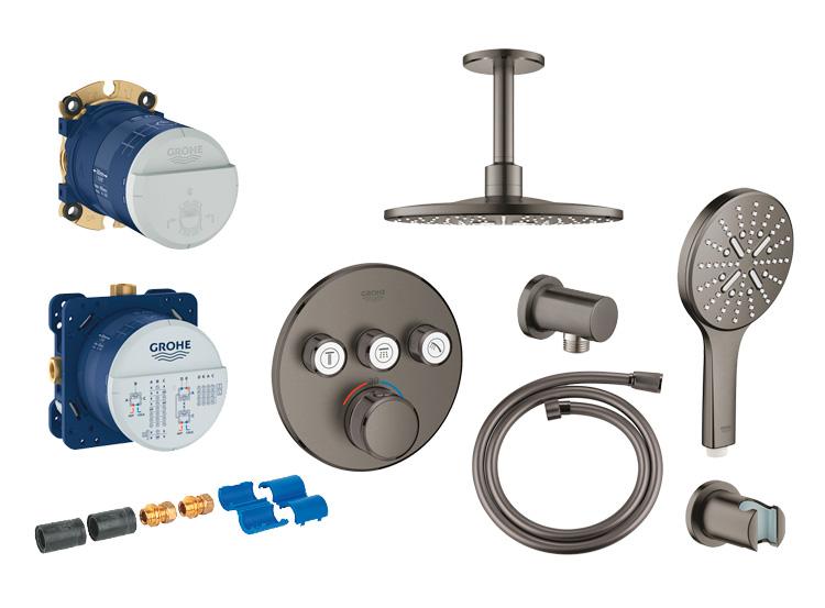 Grohe SmartControl komplet brusesystem med SmartActive brus til indbygning/loft - Børstet Hard Graphite Grohe SmartControl komplet brusesystem med SmartActive brus til indbygning/loft - Børstet Hard Graphite