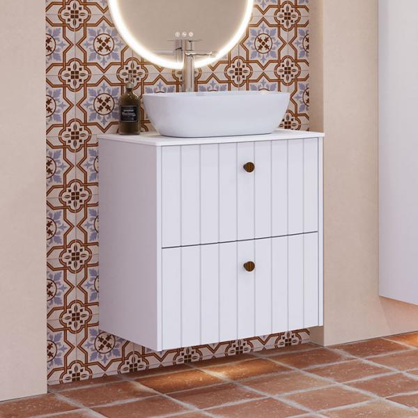 Dansani Luna Vintage 60 møbelsæt m/Stadium vask, buet og rillet front - Hvid mat Dansani Luna Vintage 60 møbelsæt m/Stadium vask, buet og rillet front - Hvid mat