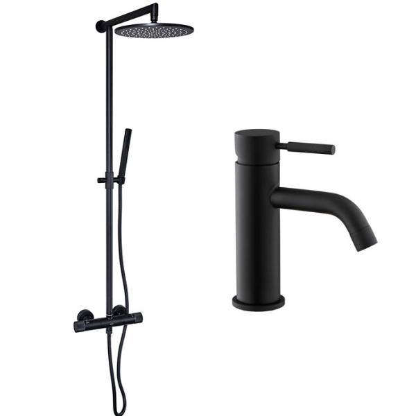 Cassøe Crystal Cut komplet pakke til badeværelset - Mat sort