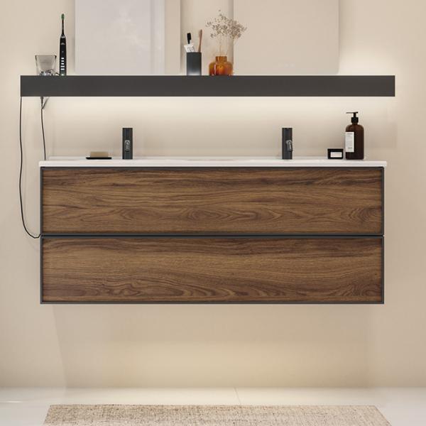 Dansani Luna Urban 120 møbelsæt m/Kantate dobbeltvask og skuffer - Brun eg/sort ramme