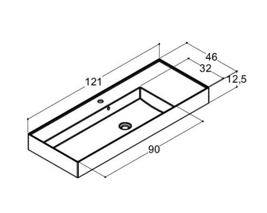 Dansani Luna Azym 121 asymmetrisk håndvask t/møbel - Venstre - 1 hanehul