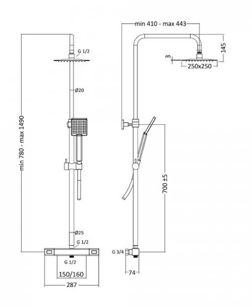 Hafa Mix Slim Square komplet brusesystem - 250x250 mm - Krom Hafa Mix Slim Square komplet brusesystem - 250x250 mm - Krom