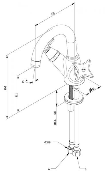 Toni håndvaskbatteri med Krydsgreb - Krom Toni håndvaskbatteri med Krydsgreb - Krom