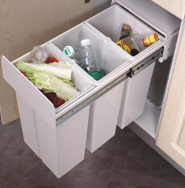 Affaldssystem m/3 stk 10 L spande - Grå Affaldssystem m/3 stk 10 L spande - Grå