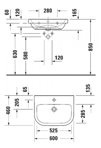 Duravit D-code 60 håndvask t/væg - 1 hanehul