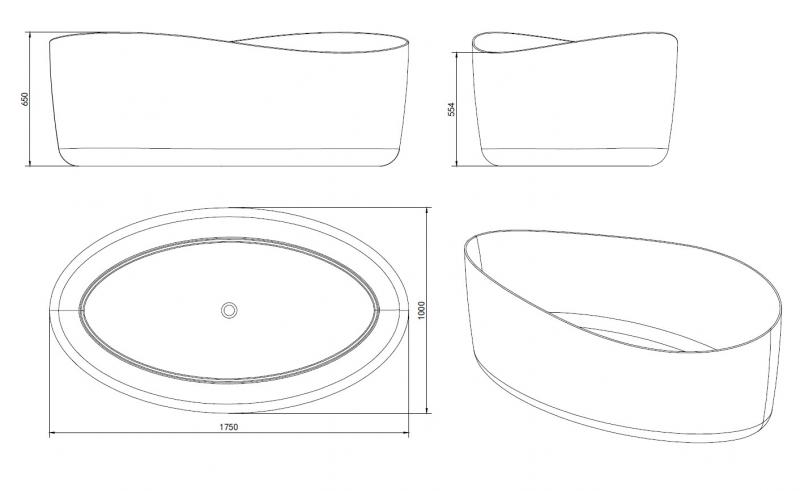 Ideavit Solidharmony fritst&aring;ende badekar 1750 x 1000 mm - Mat hvid