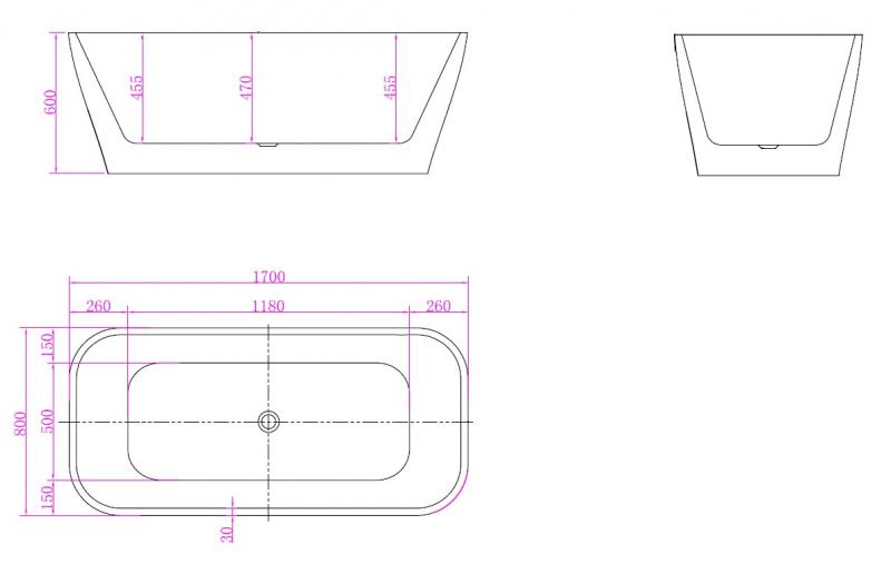 Ideavit Delia fritst&aring;ende badekar 1700 x 800 mm - Mat hvid