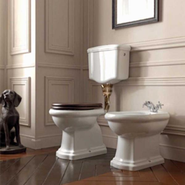 Lavabo Retro Low toilet med messing r&oslash;r og S-l&aring;s - Blank hvid