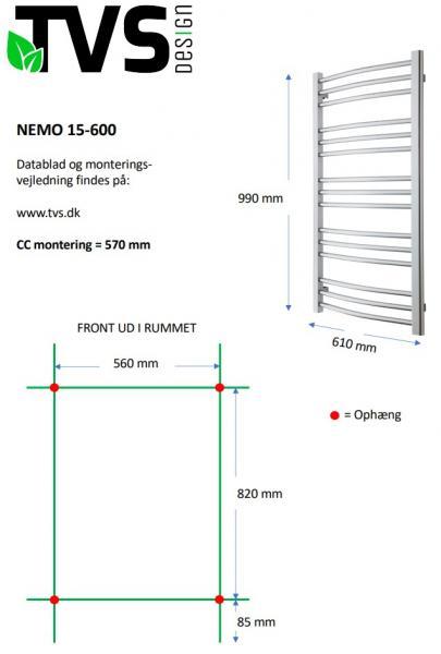 Outlet - TVS Nemo 15 håndklædetørrer - 61x99 cm - Sort Outlet - TVS Nemo 15 håndklædetørrer - 61x99 cm - Sort