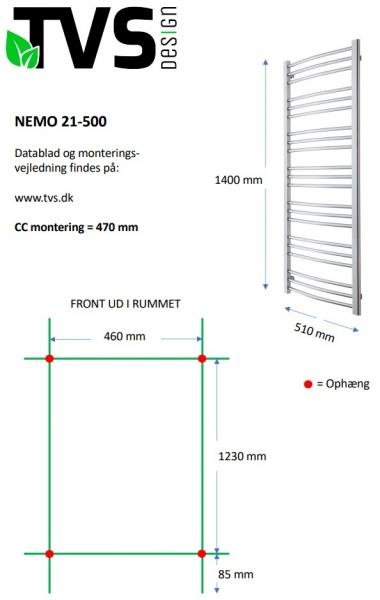 TVS Nemo 21 håndklædetørrer - 51x140 cm - Hvid TVS Nemo 21 håndklædetørrer - 51x140 cm - Hvid