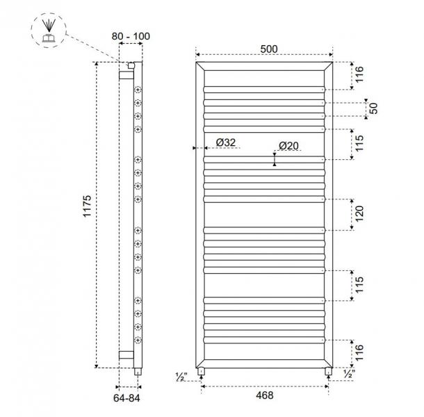 Kriss Venus håndklædetørrer - 50x117 cm - Poleret rustfrit stål Kriss Venus håndklædetørrer - 50x117 cm - Poleret rustfrit stål