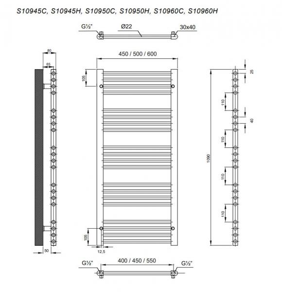 Kriss Space håndklædetørrer - 60x109 cm - Krom