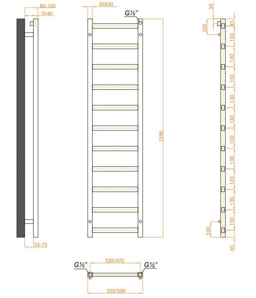 Kriss Manisa Håndklædetørrer - 50x139 cm - Sort Kriss Manisa Håndklædetørrer - 50x139 cm - Sort