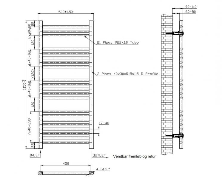 Alterna Norm håndklædetørrer - 50x115 cm - Krom Alterna Norm håndklædetørrer - 50x115 cm - Krom
