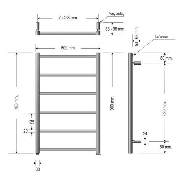 Strømberg Hagen håndklædetørrer til kombidrift - 50x78 cm - Matsort Strømberg Hagen håndklædetørrer til kombidrift - 50x78 cm - Matsort