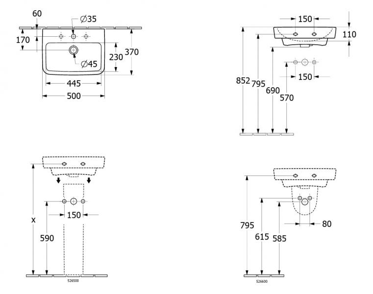 V&B O.novo 50 kompakt håndvask t/væg - CeramicPlus V&B O.novo 50 kompakt håndvask t/væg - CeramicPlus
