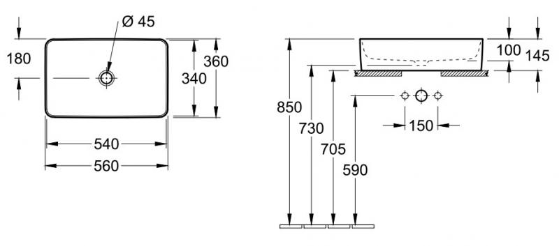 V&B Collaro 56 fritstående bowlevask - Uden overløb V&B Collaro 56 fritstående bowlevask - Uden overløb