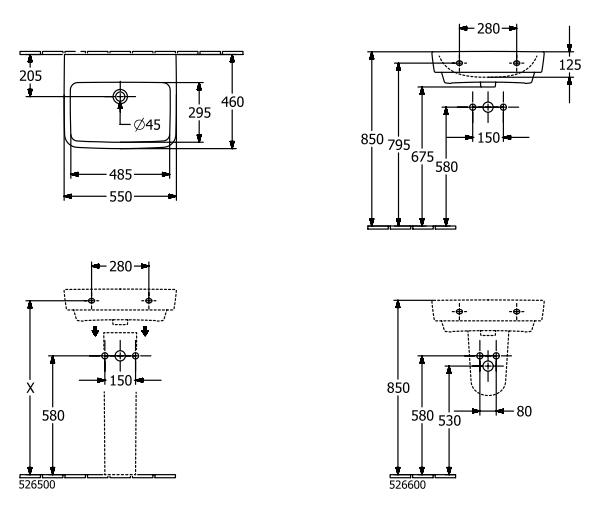 Villeroy & Boch O.novo 55 håndvask t/væg - Med overløb - Uden hanehul Villeroy & Boch O.novo 55 håndvask t/væg - Med overløb - Uden hanehul