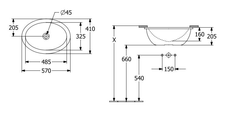 V&B Loop&Friends 48 håndvask t/underlimning - Med overløb - Ebony - Ceramic+ V&B Loop&Friends 48 håndvask t/underlimning - Med overløb - Ebony - Ceramic+