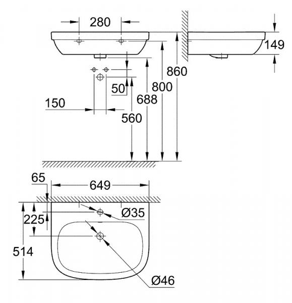 Grohe Euro 65 håndvask t/væg - 1 hanehul - Pureguard Grohe Euro 65 håndvask t/væg - 1 hanehul - Pureguard