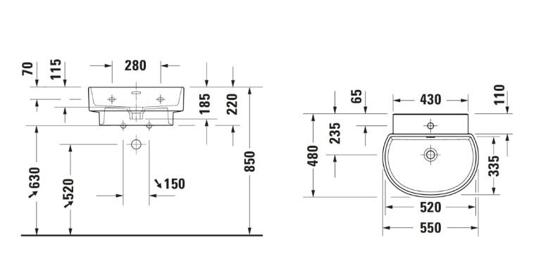 Duravit Balcoon 55 håndvask t/væg - 1 hanehul - Mat hvid - DuraShield Duravit Balcoon 55 håndvask t/væg - 1 hanehul - Mat hvid - DuraShield