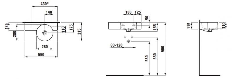 Laufen val 55 håndvask t/væg - 1 hanehul til højre Laufen val 55 håndvask t/væg - 1 hanehul til højre