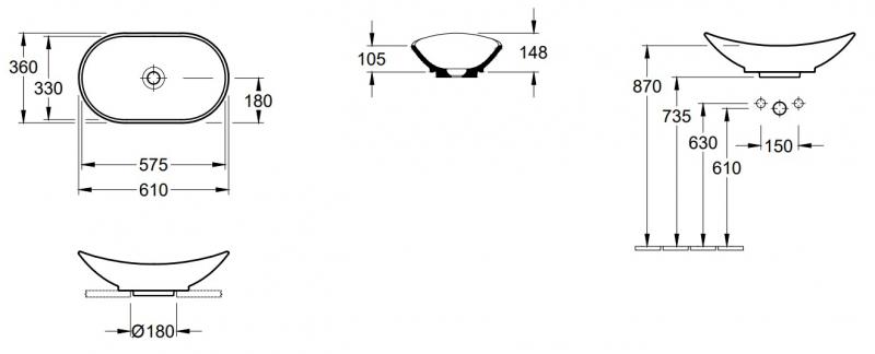V&B My Nature 61 fritstående bowlevask - Uden overløb - Ceramic+ V&B My Nature 61 fritstående bowlevask - Uden overløb - Ceramic+