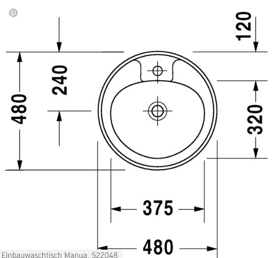 Duravit Manua Ø48 håndvask t/nedfældning - 1 hanehul - Med overløb