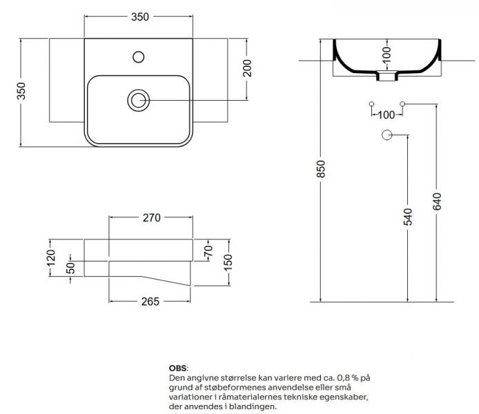 Lavabo 35 semi-indbygget håndvask - 1 hanehul