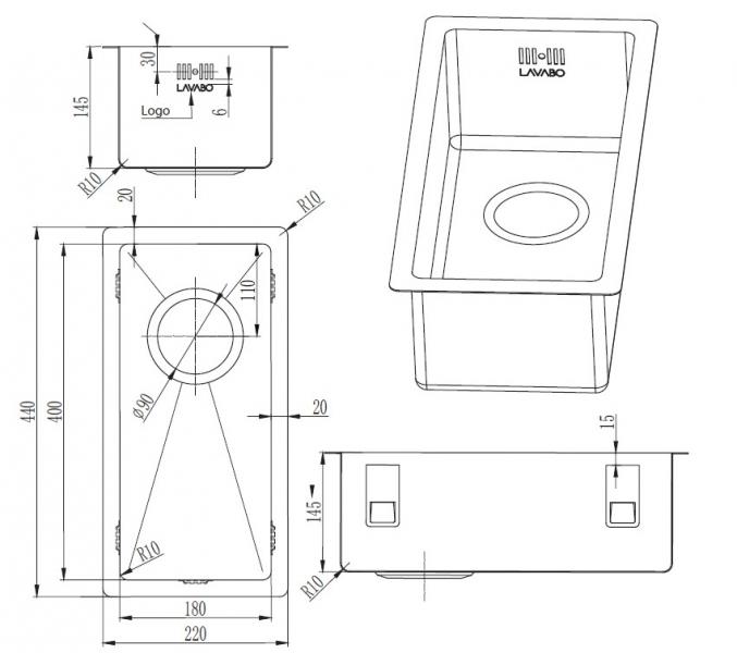 Lavabo Kubus 180 Soft køkkenvask - Dark bronze