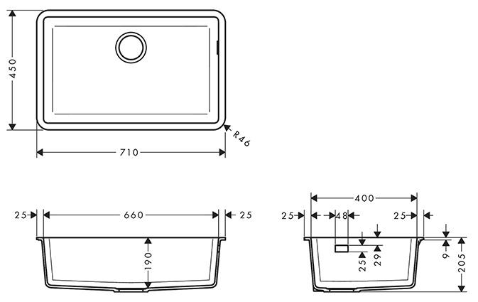 hansgrohe S510-U660 køkkenvask i komposit - Graphite black