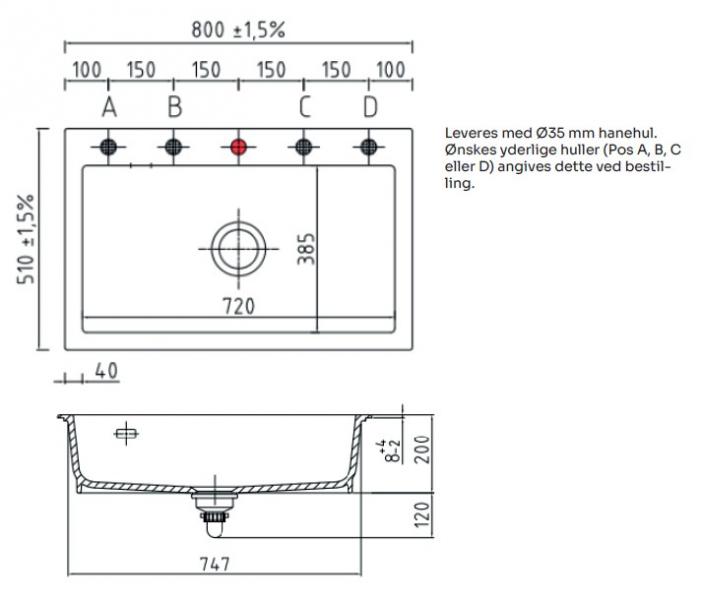 Lavabo Mera 80 porcelænskøkkenvask - Mat hvid m/krom afløb Lavabo Mera 80 porcelænskøkkenvask - Mat hvid m/krom afløb