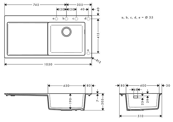 hansgrohe S514-F450 køkkenvask m/afløbsbakke - Vask til højre - Graphite black hansgrohe S514-F450 køkkenvask m/afløbsbakke - Vask til højre - Graphite black