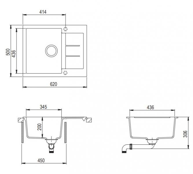 Lavabo Saturn 620 køkkenvask m/afløbsbakke i komposit - Sort/krom Lavabo Saturn 620 køkkenvask m/afløbsbakke i komposit - Sort/krom