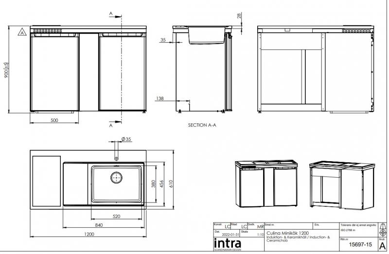Intra Culina 120 minikøkken m/keramisk kogeplade - Højre