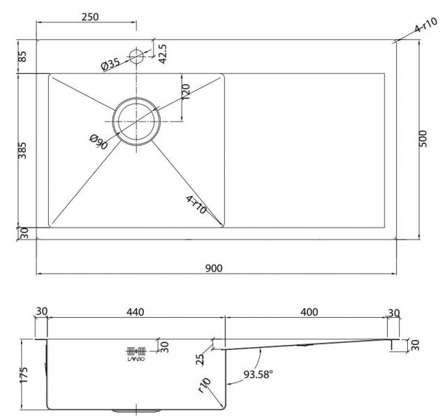 Lavabo Kubus 900 soft køkkenvask - Venstre Lavabo Kubus 900 soft køkkenvask - Venstre