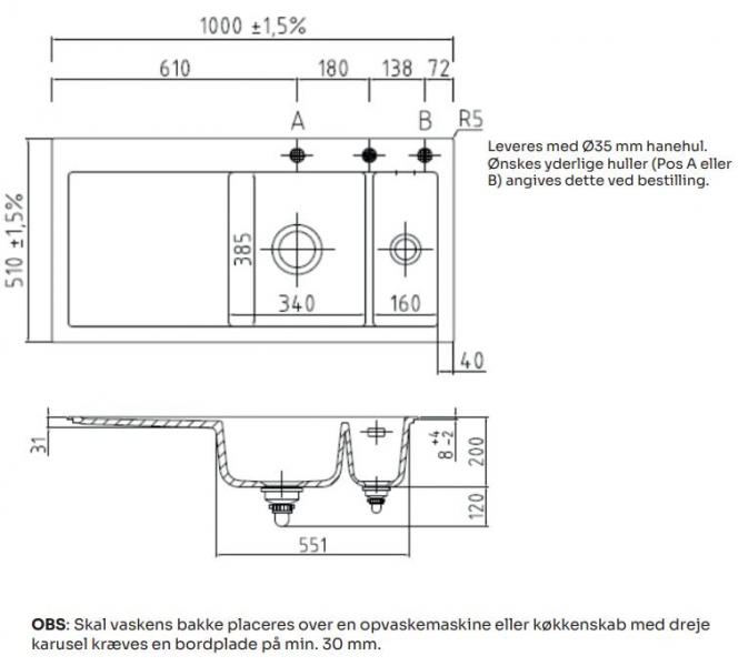 Lavabo Mera 100 porcelænskøkkenvask - Vaske til højre Lavabo Mera 100 porcelænskøkkenvask - Vaske til højre