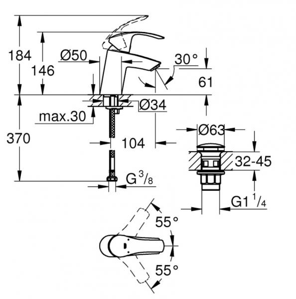 Grohe Eurosmart New håndvaskarmatur m/push open bundventil Grohe Eurosmart New håndvaskarmatur m/push open bundventil