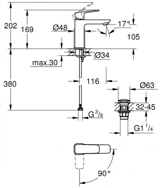 Grohe Cubeo M håndvaskarmatur m/koldstart og push-open bundventil - Mat sort Grohe Cubeo M håndvaskarmatur m/koldstart og push-open bundventil - Mat sort