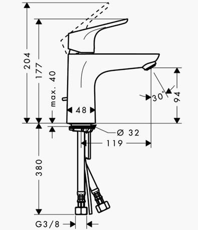 hansgrohe Focus 100 håndvaskarmatur m/løft-op bundventil hansgrohe Focus 100 håndvaskarmatur m/løft-op bundventil