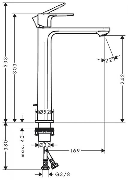 Hansgrohe Rebris E 240 håndvaskarmatur m/Coolstart og løft-op bundventil - Mat sort