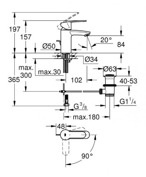 Grohe Eurostyle Cosmopolitan håndvaskarmatur m/bundventil, Ecojoy og koldstart Grohe Eurostyle Cosmopolitan håndvaskarmatur m/bundventil, Ecojoy og koldstart