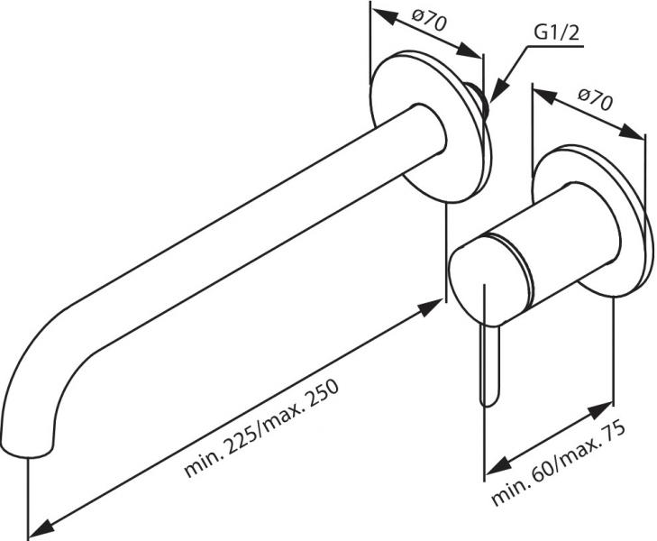Damixa Iris håndvaskarmatur til indbygning m/Koldstart - 250 mm - Steel